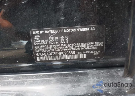 2017 BMW 320I z USA, uszkodzony, nr VIN WBA8A9C35HK620558